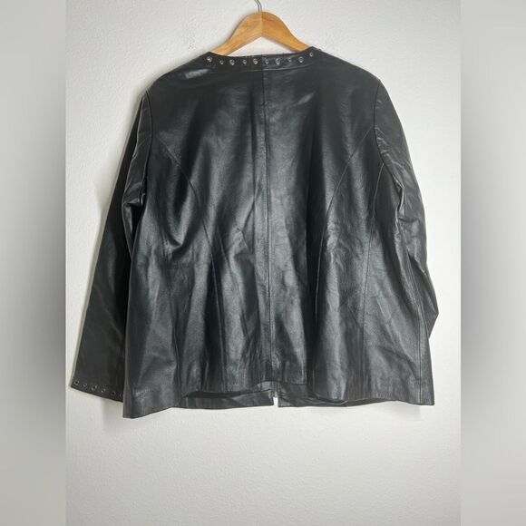 Vtg 80s JL Studio Leather Black Jacket Boho Size 16W - Picture 2 of 16